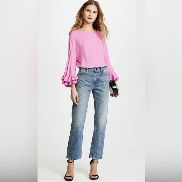 Kobi Halperin Luanne Silk Blouse Ruffle Bell Sleeve Taffy Pink Size Small - Picture 2 of 10